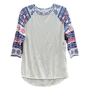 NWT M Randy baseball t, LuLaRoe, white, red, blue, americana